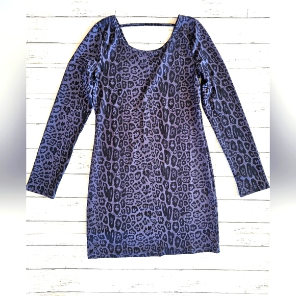 Crazy Train Western Black & Gray Leopard Longsleeve Midi Dress Strappy Back - Picture 2 of 10